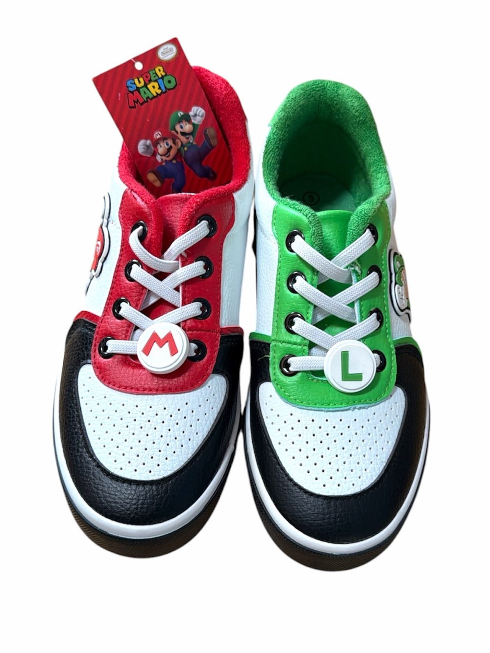 Nintendo Kids Sneakers in Red, Green, Black & White Mario & Luigi Badges Size 3